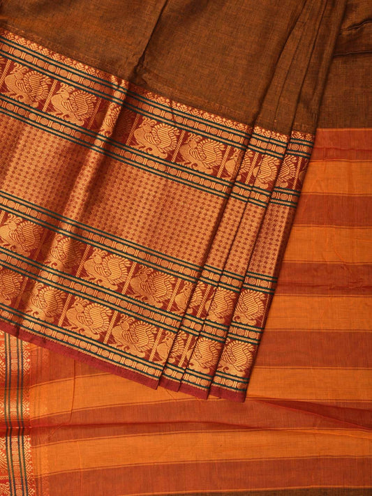 Olive Narayanpet Cotton Handloom Saree with One Side Big Border No Blouse np0741