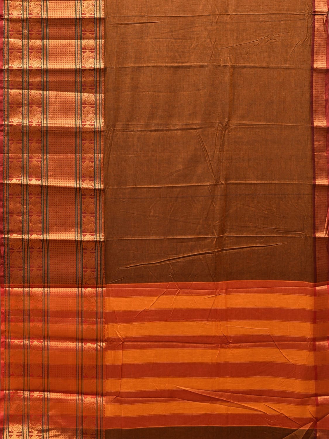 Olive Narayanpet Cotton Handloom Saree with One Side Big Border No Blouse np0741