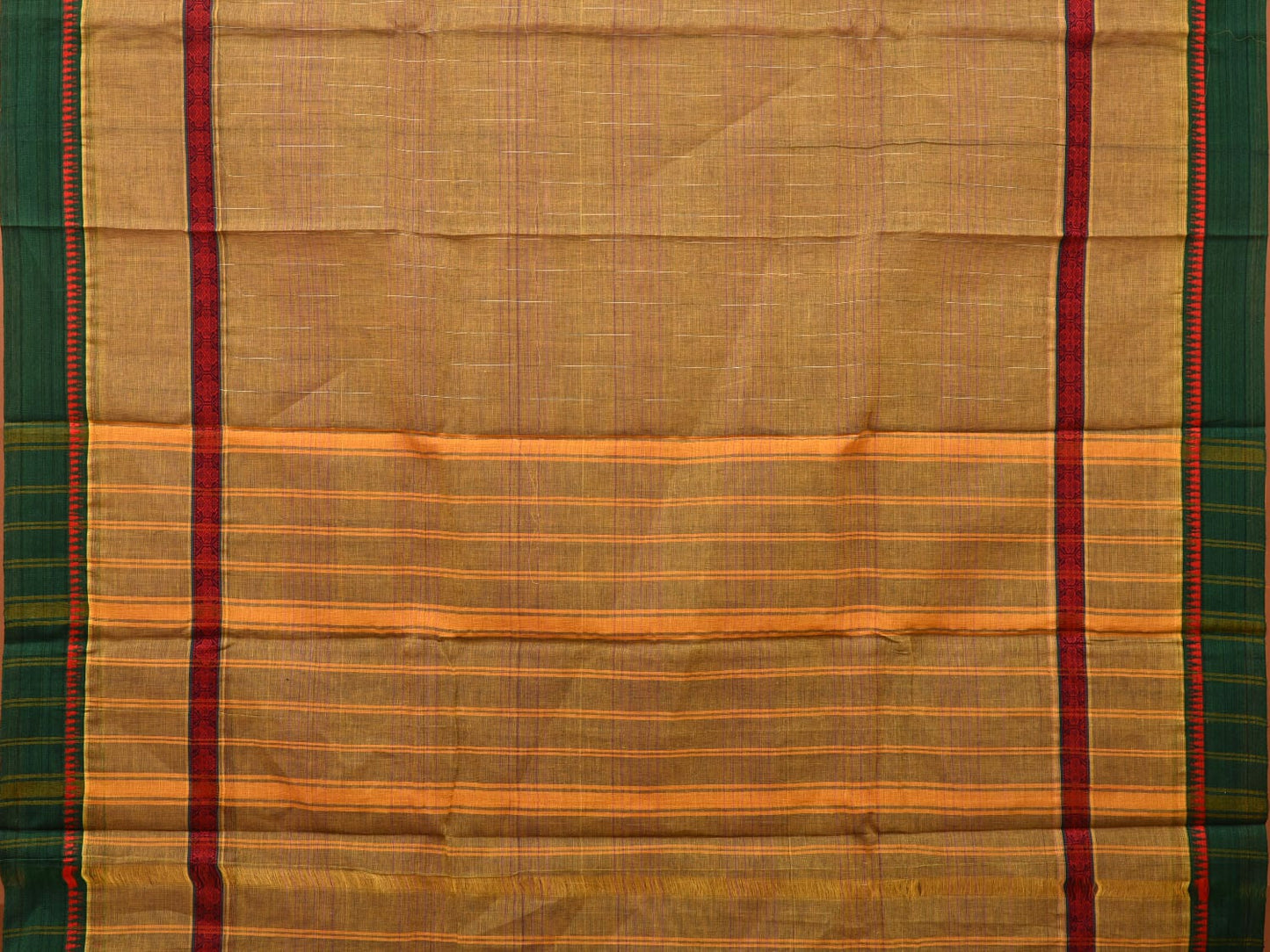 Olive Narayanpet Cotton Handloom Saree with Strips Design No Blouse np0656