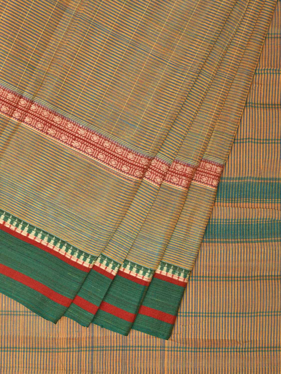 Olive Narayanpet Cotton Handloom Saree with Strips Design No Blouse np0747