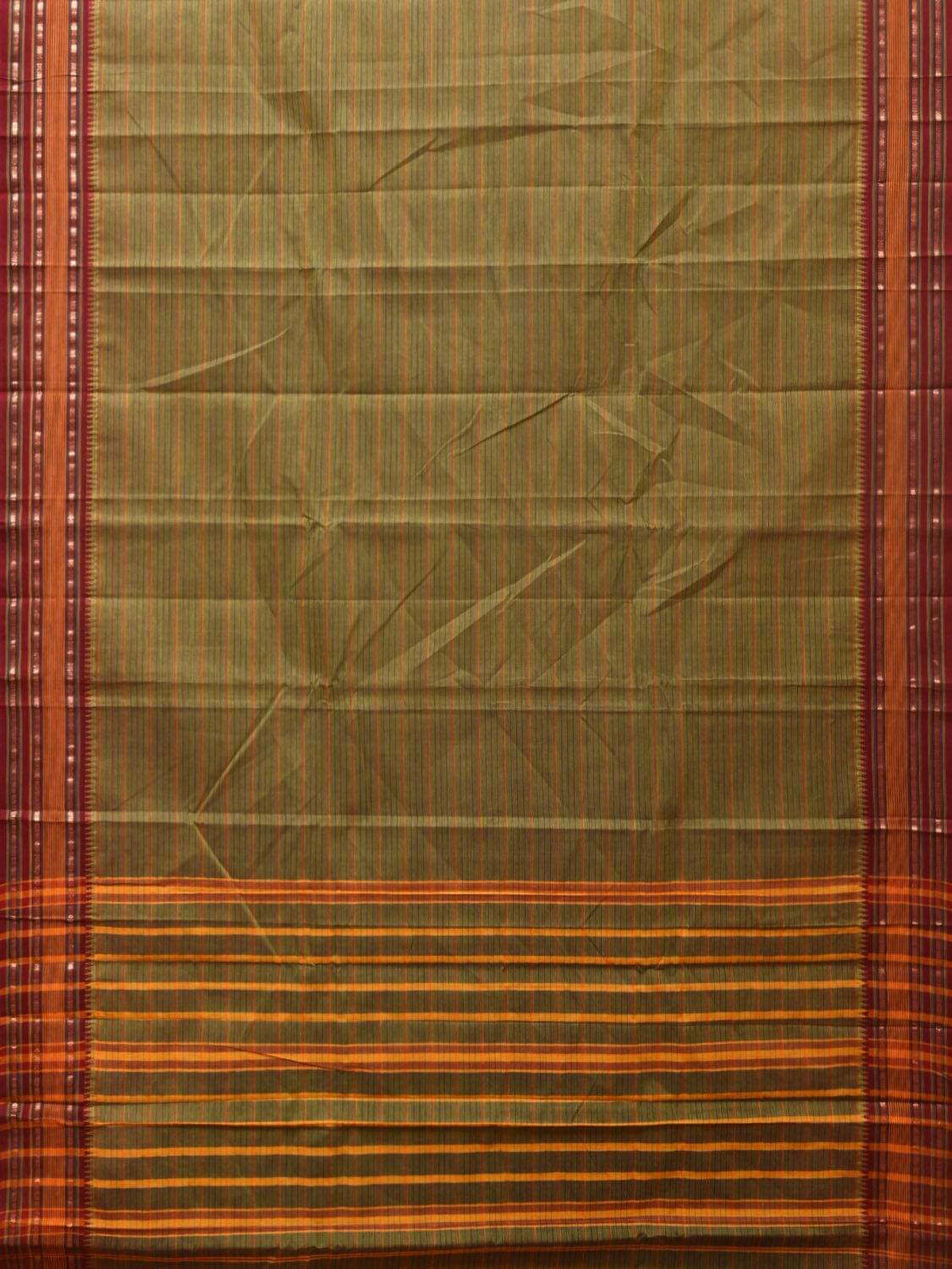 Olive Narayanpet Cotton Handloom Saree with Strips Design No Blouse np0789