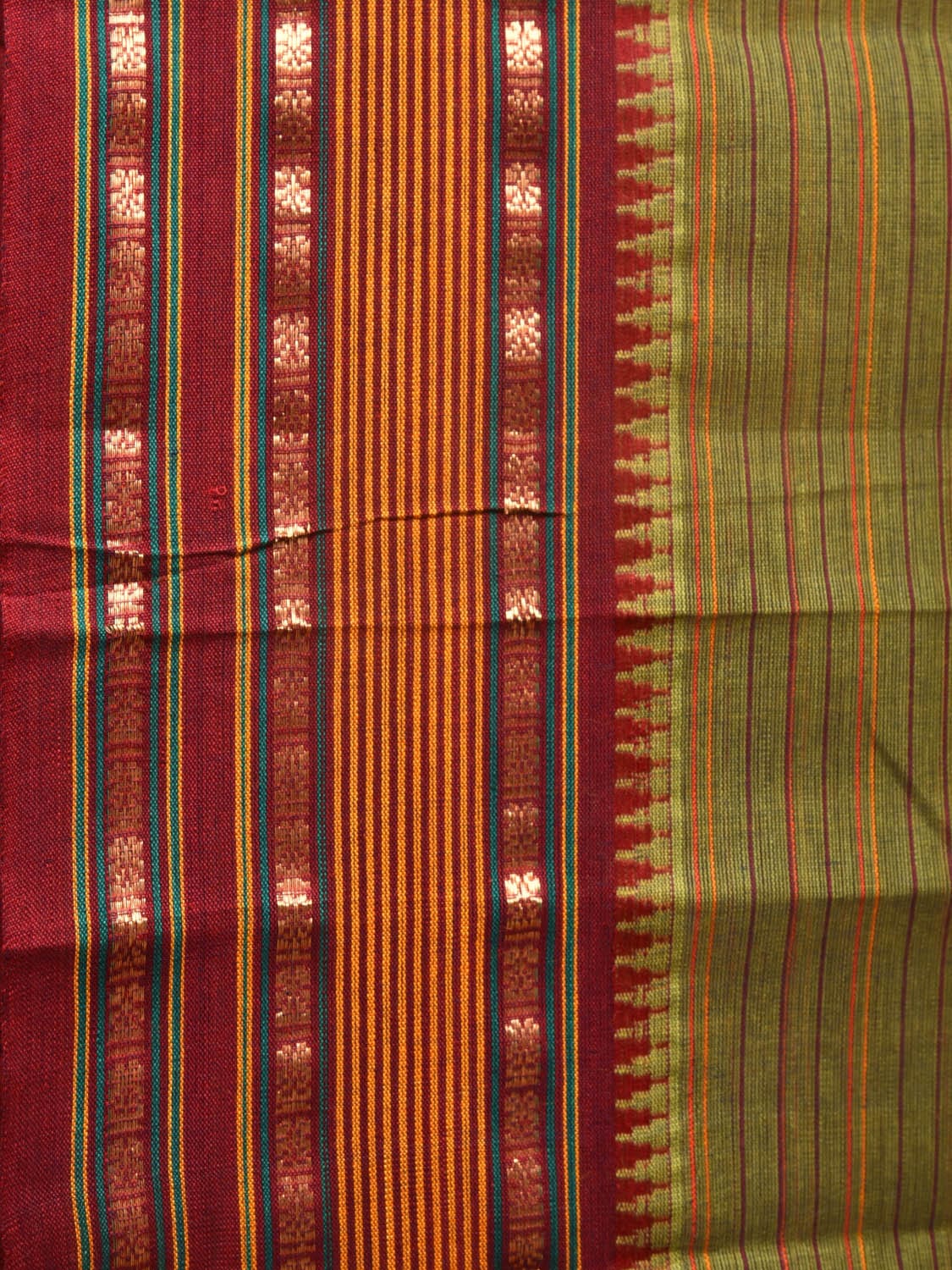 Olive Narayanpet Cotton Handloom Saree with Strips Design No Blouse np0789
