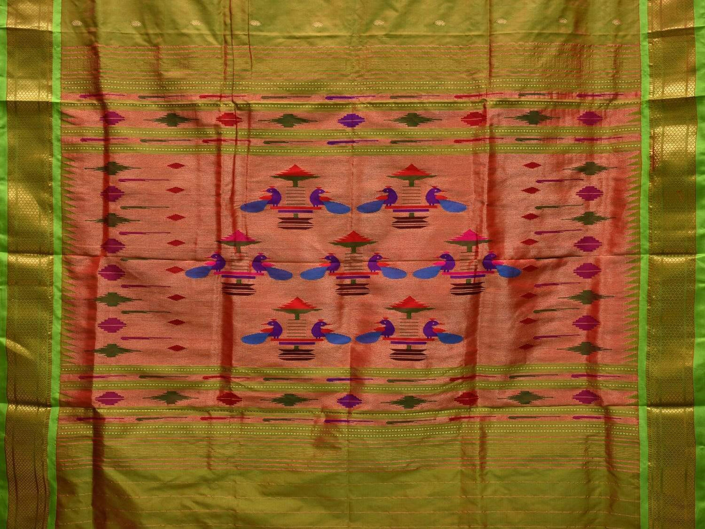 Olive Paithani Silk Handloom Saree with Double Pallu Design p0397