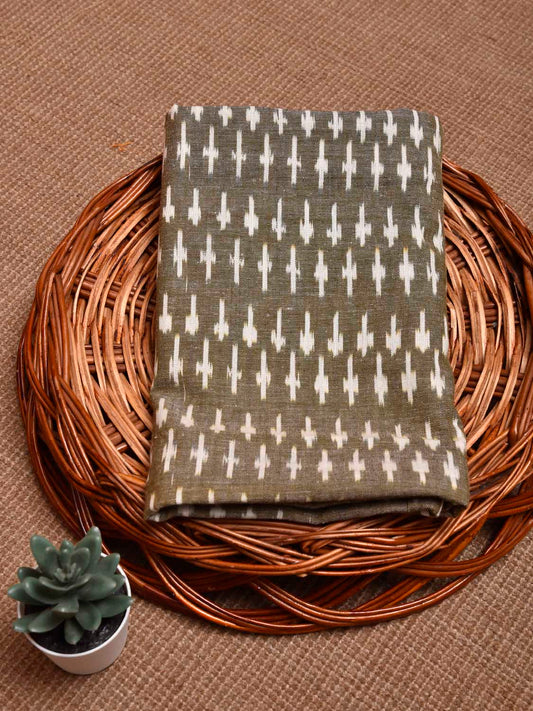 Olive Pochampally Ikat Cotton Handloom Blouse with Small Buta Design Length 90cm Width 44 Inches BL0146
