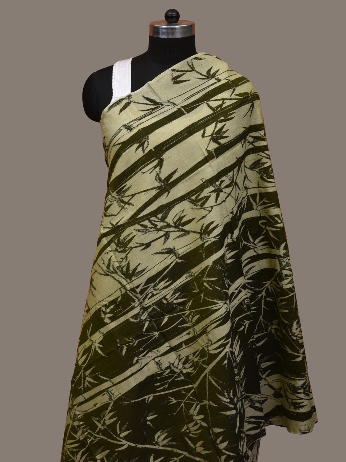 Olive Pochampally Ikat Cotton Handloom Dupatta with Bamboo Design ds3068