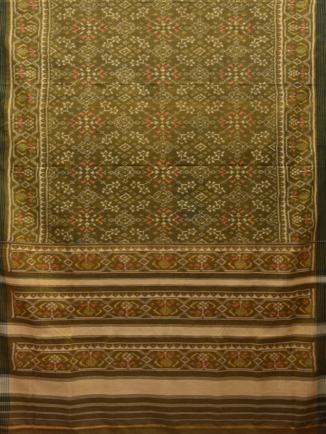 Olive Pochampally Ikat Cotton Handloom Saree with All Over Design i0710