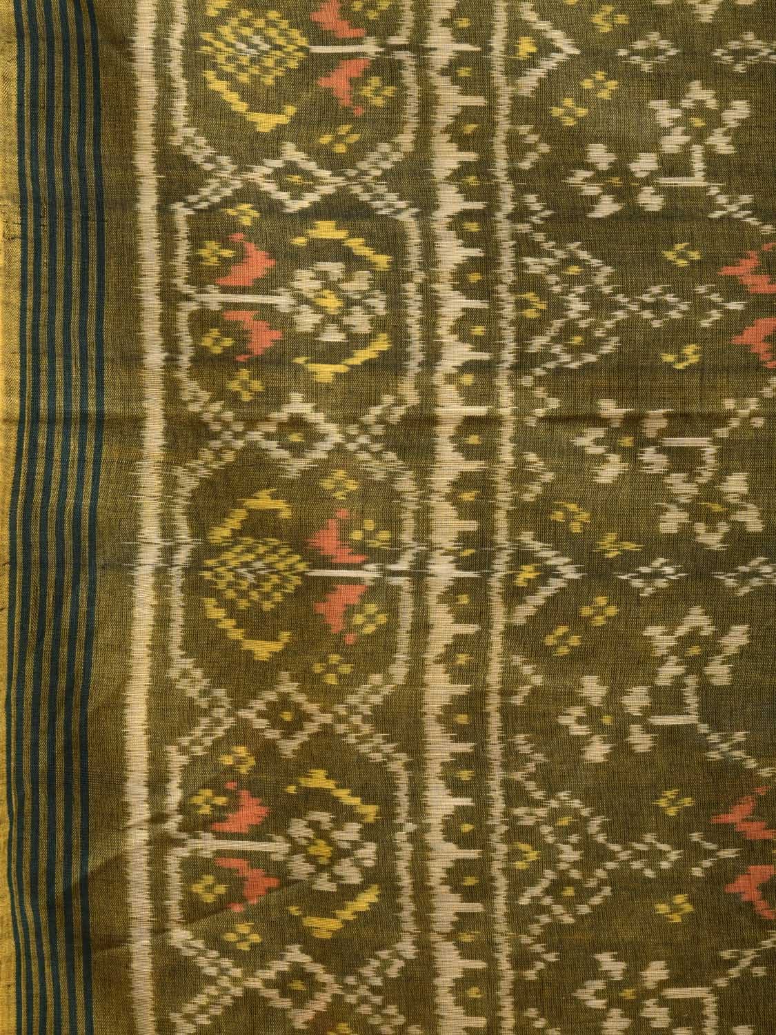 Olive Pochampally Ikat Cotton Handloom Saree with All Over Design i0710