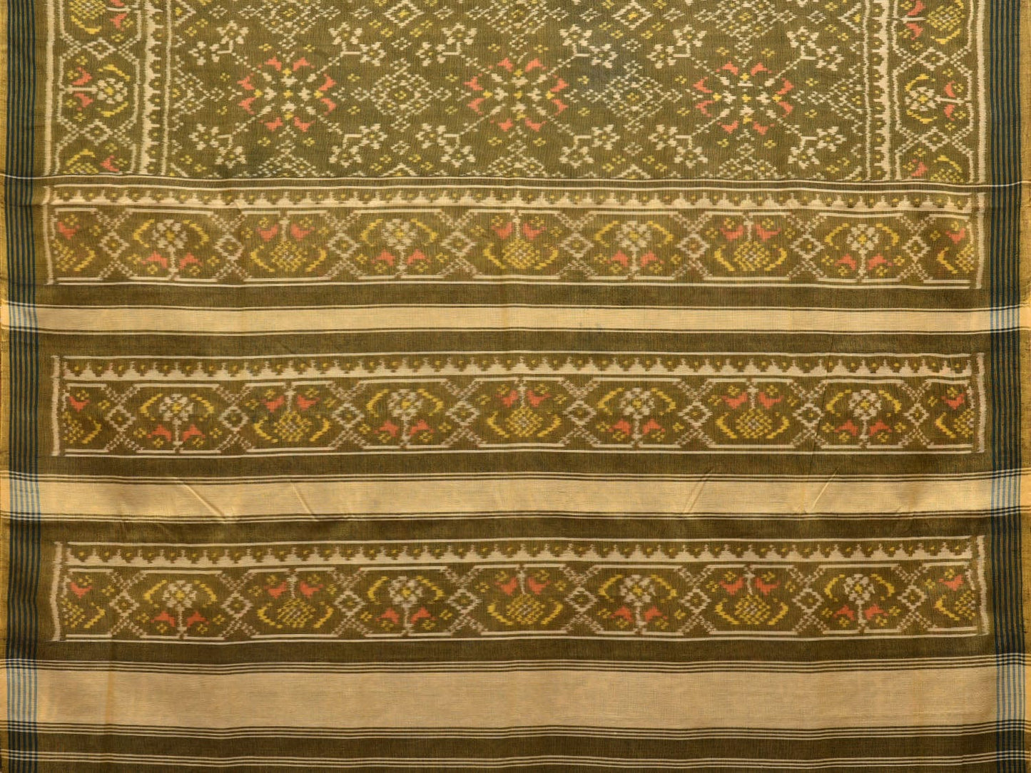 Olive Pochampally Ikat Cotton Handloom Saree with All Over Design i0710