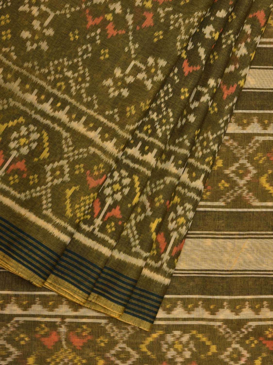 Olive Pochampally Ikat Cotton Handloom Saree with All Over Design i0710