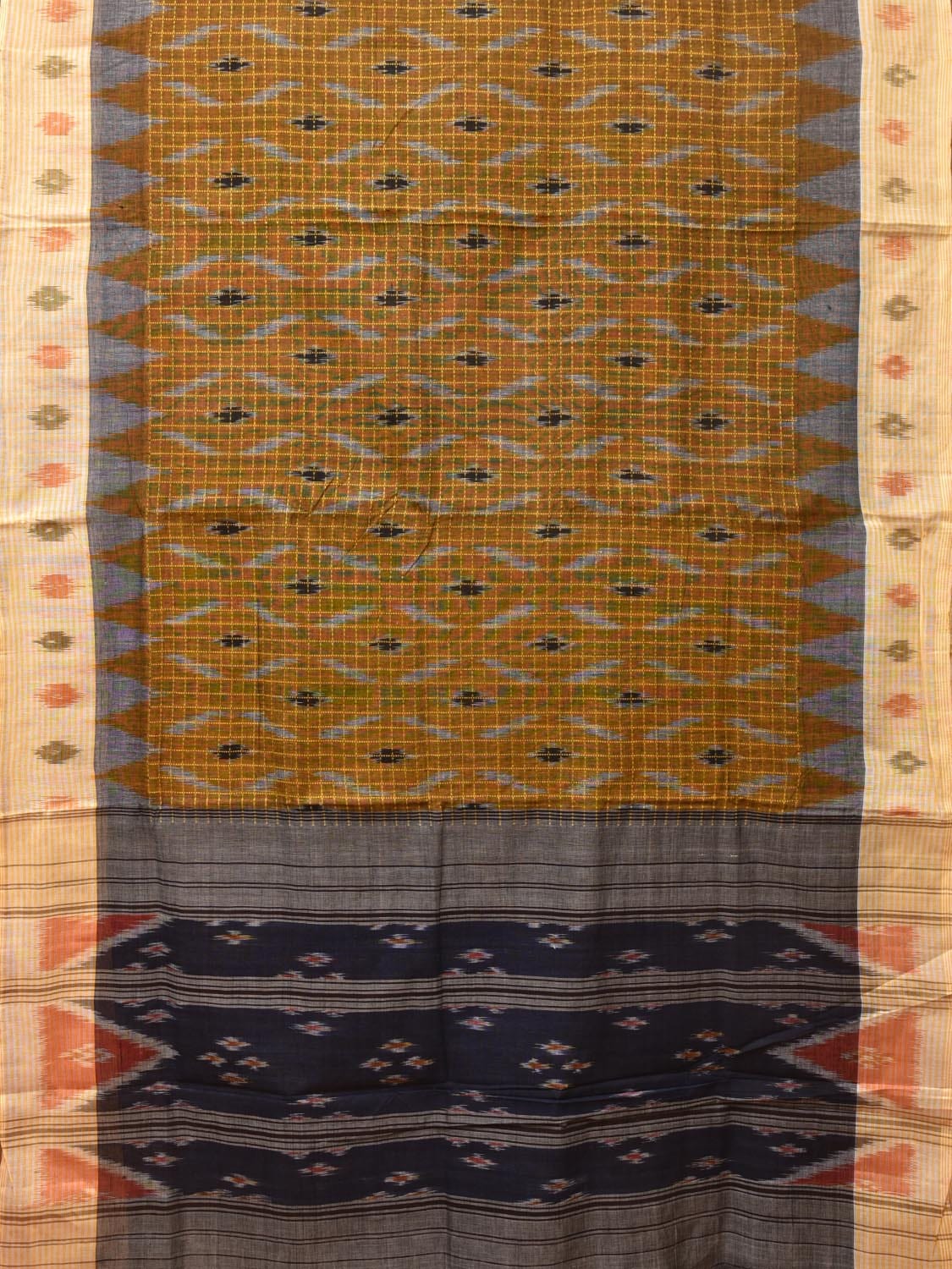Olive Pochampally Ikat Cotton Handloom Saree with Grill Design No Blouse i0808