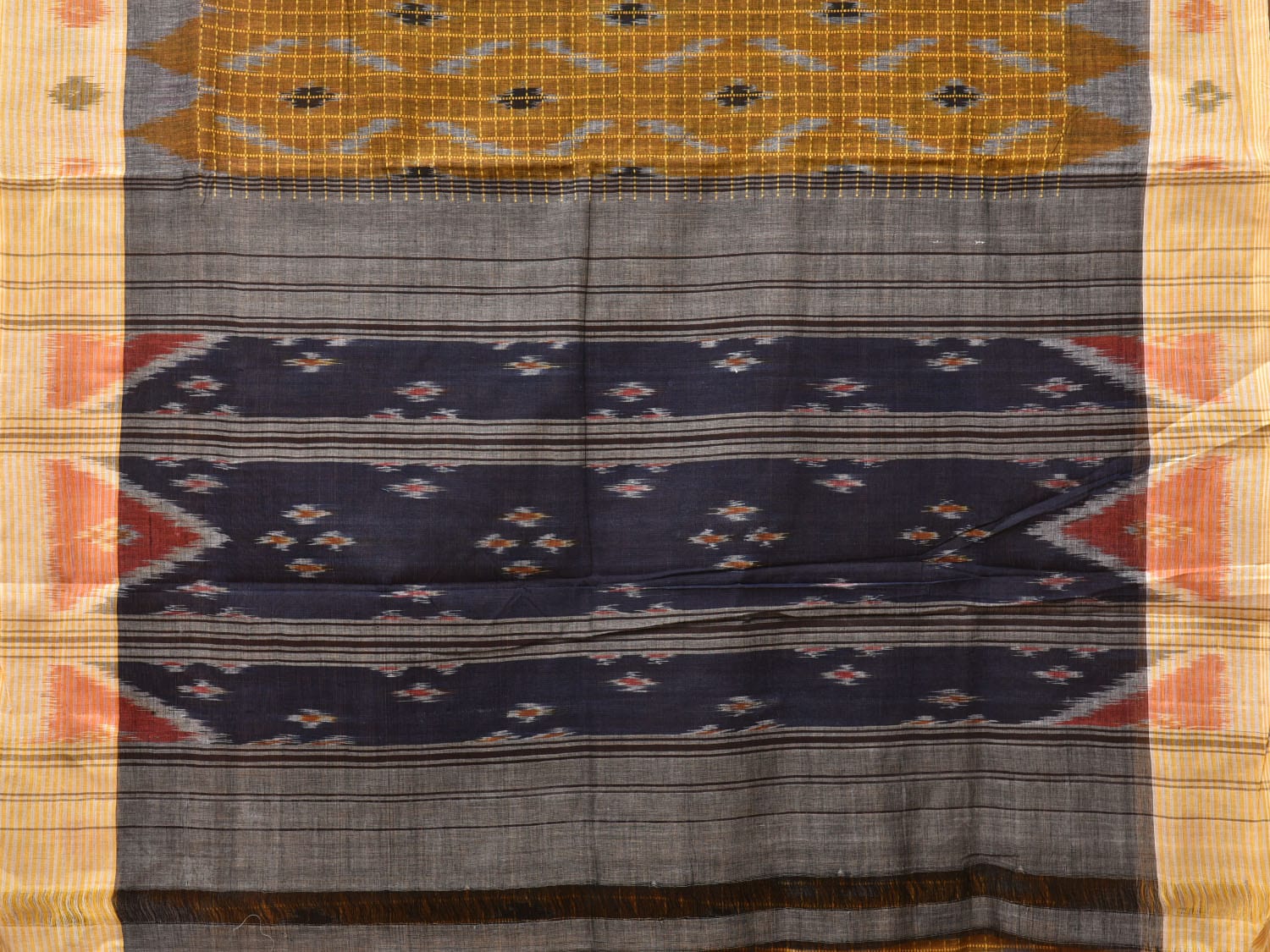 Olive Pochampally Ikat Cotton Handloom Saree with Grill Design No Blouse i0808
