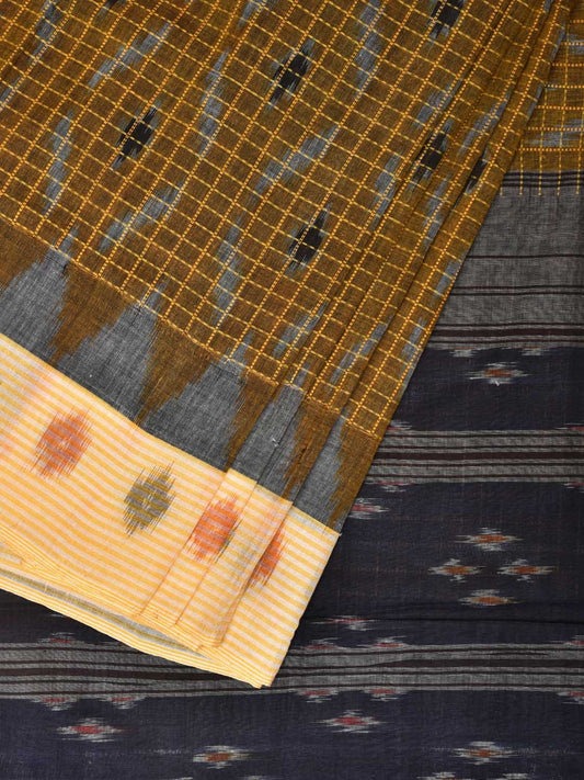 Olive Pochampally Ikat Cotton Handloom Saree with Grill Design No Blouse i0808