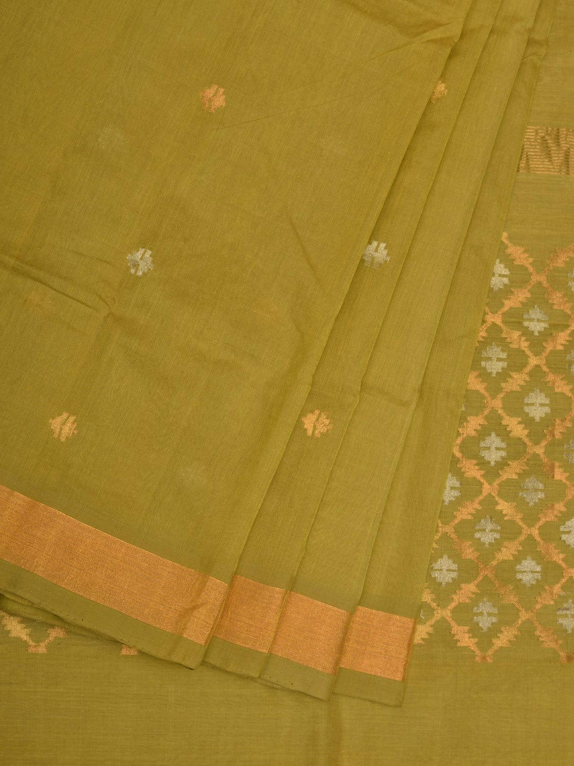 Olive Uppada Cotton Handloom Saree with Jamdani Pallu Design u1940