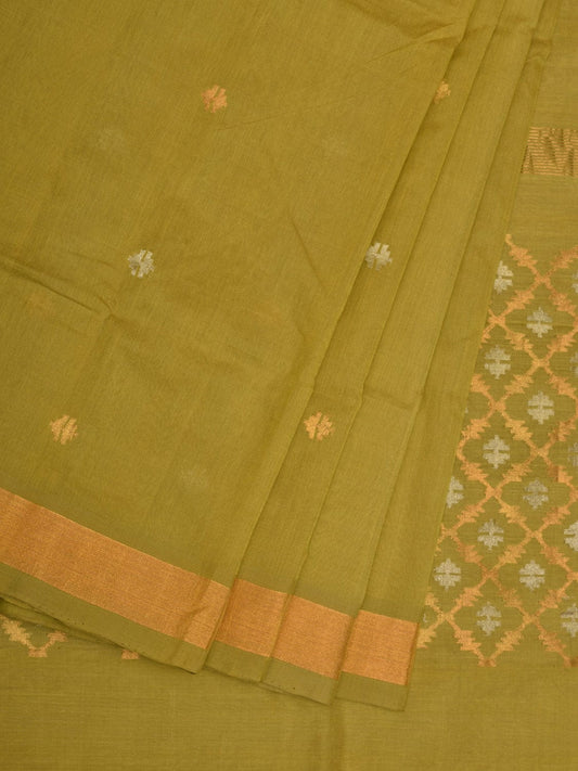 Olive Uppada Cotton Handloom Saree with Jamdani Pallu Design u1940
