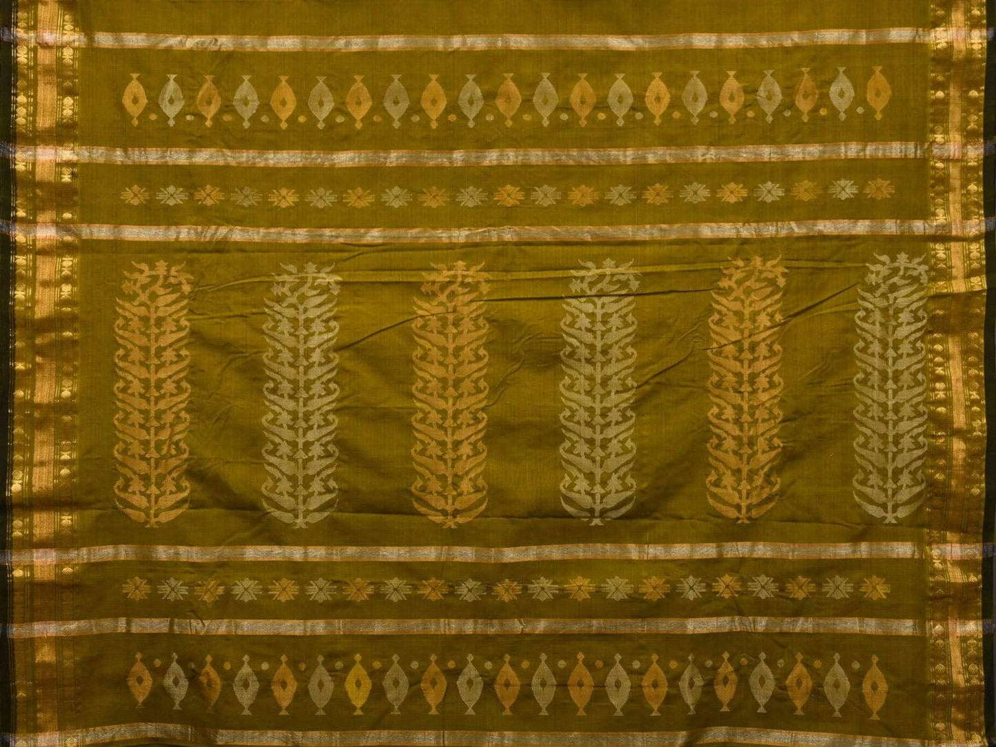 Olive Uppada Cotton Handloom Saree with Karpur Pallu Design u1775