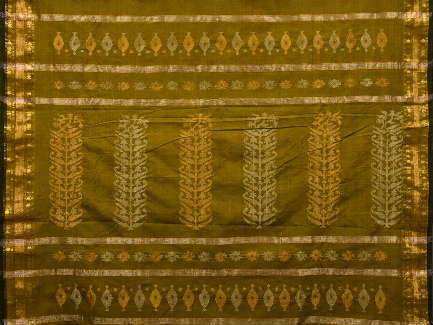 Olive Uppada Cotton Handloom Saree with Karpur Pallu Design u1775