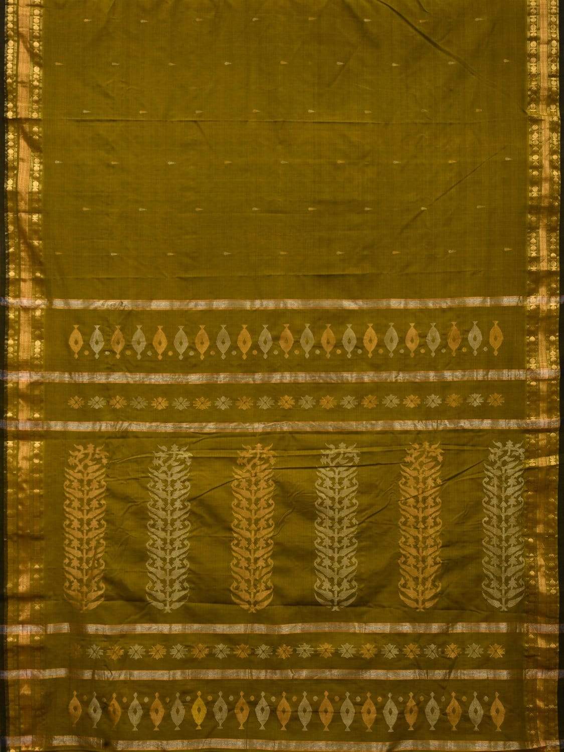 Olive Uppada Cotton Handloom Saree with Karpur Pallu Design u1775