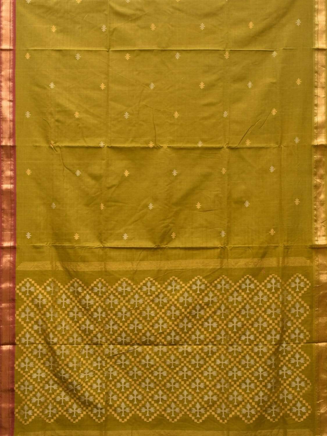 Olive Uppada Cotton Handloom Saree with Pallu and Ganga-Jamuna Border Design u1764