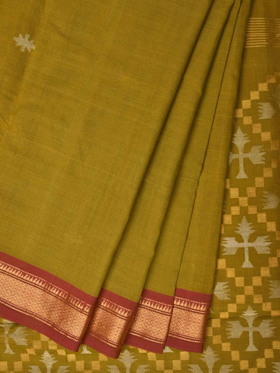 Olive Uppada Cotton Handloom Saree with Pallu and Ganga-Jamuna Border Design u1764