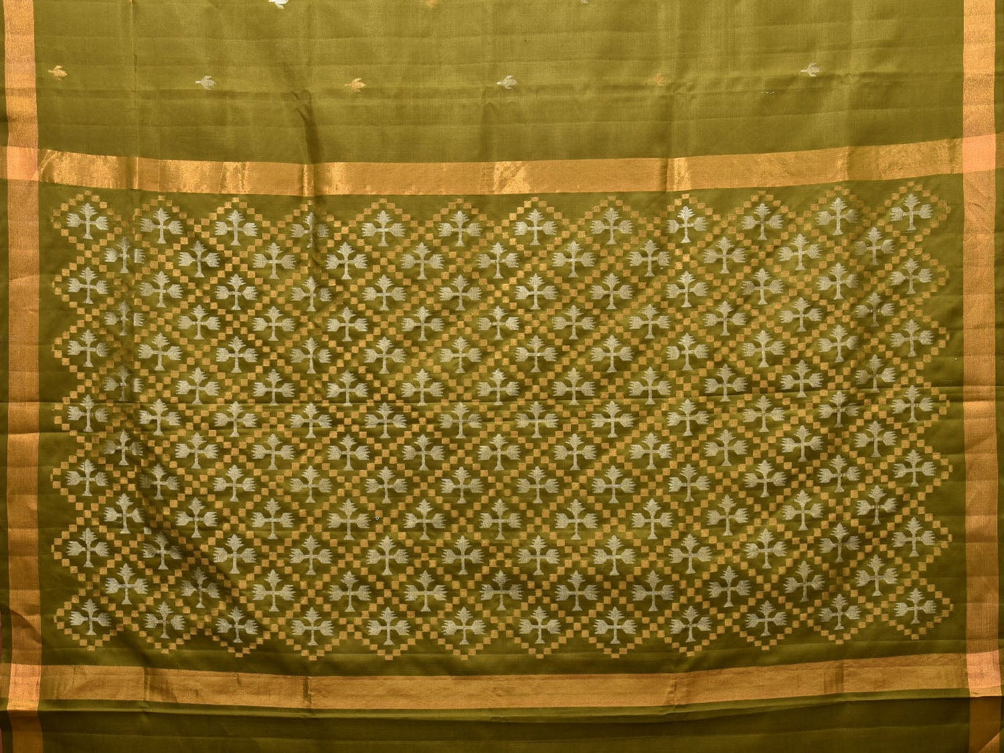 Olive Uppada Silk Handloom Saree with Karpur Pallu Design u1968