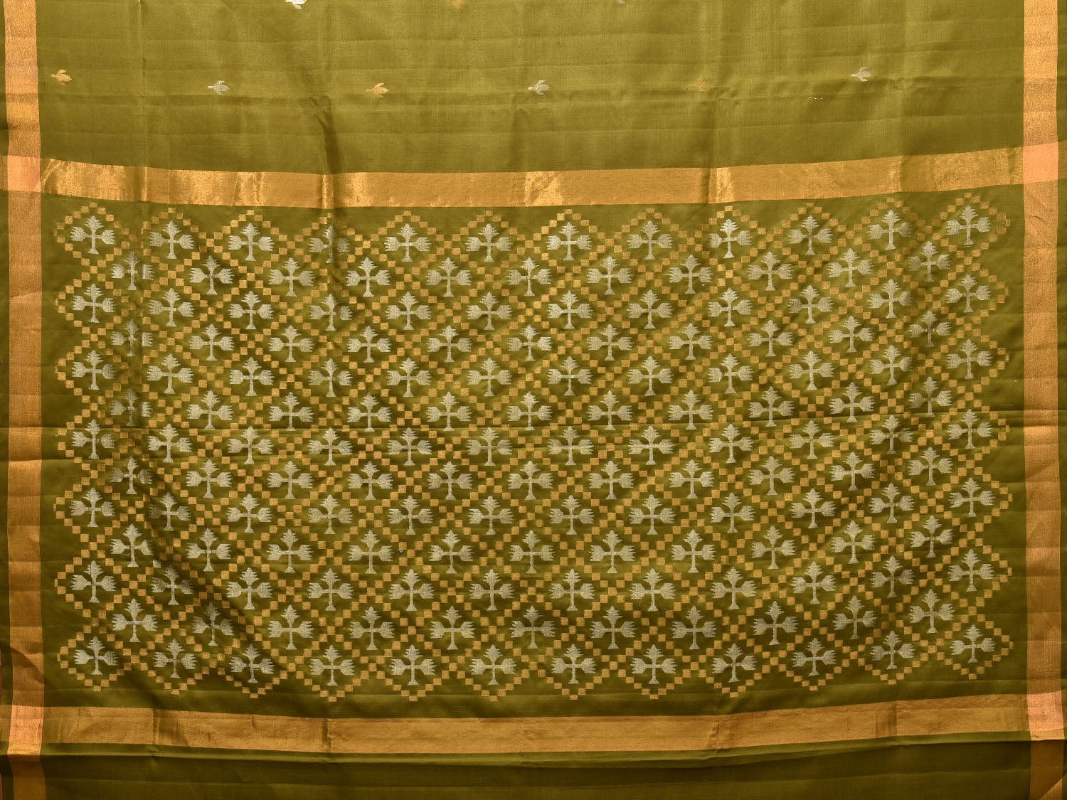 Olive Uppada Silk Handloom Saree with Karpur Pallu Design u1968