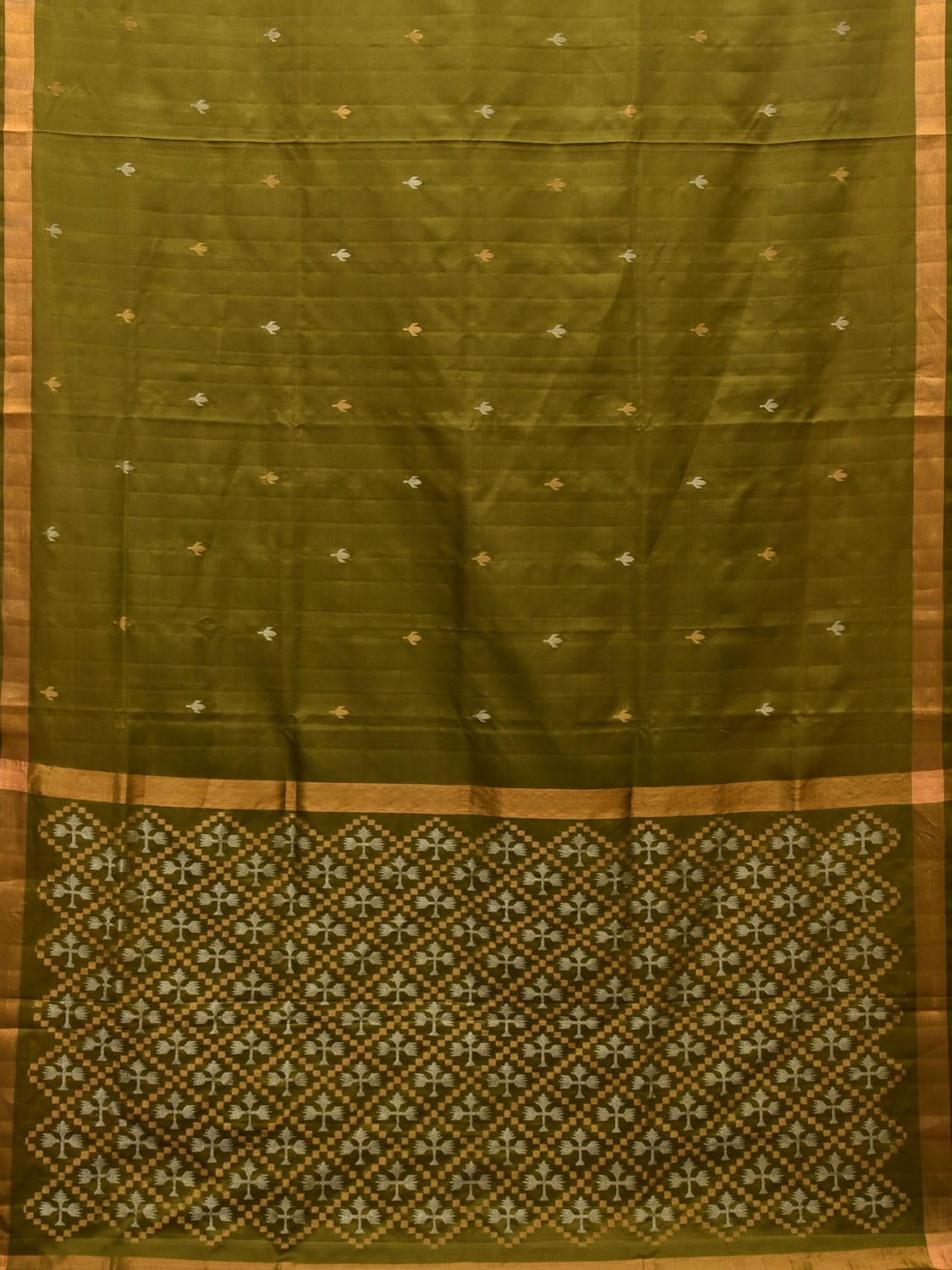 Olive Uppada Silk Handloom Saree with Karpur Pallu Design u1968