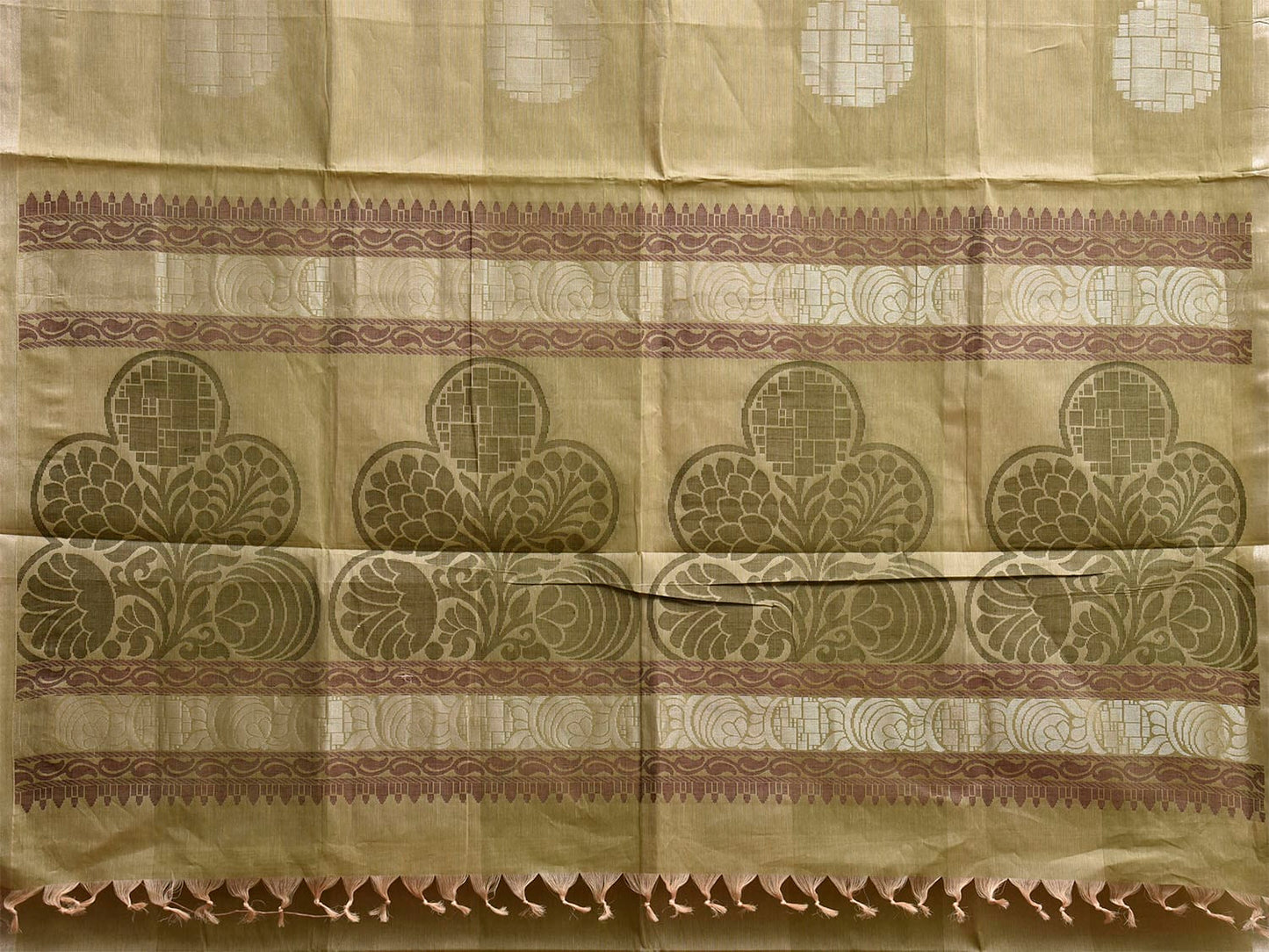 Olive Venkatagiri Cotton Saree with Body Buta and Pallu Design v0137