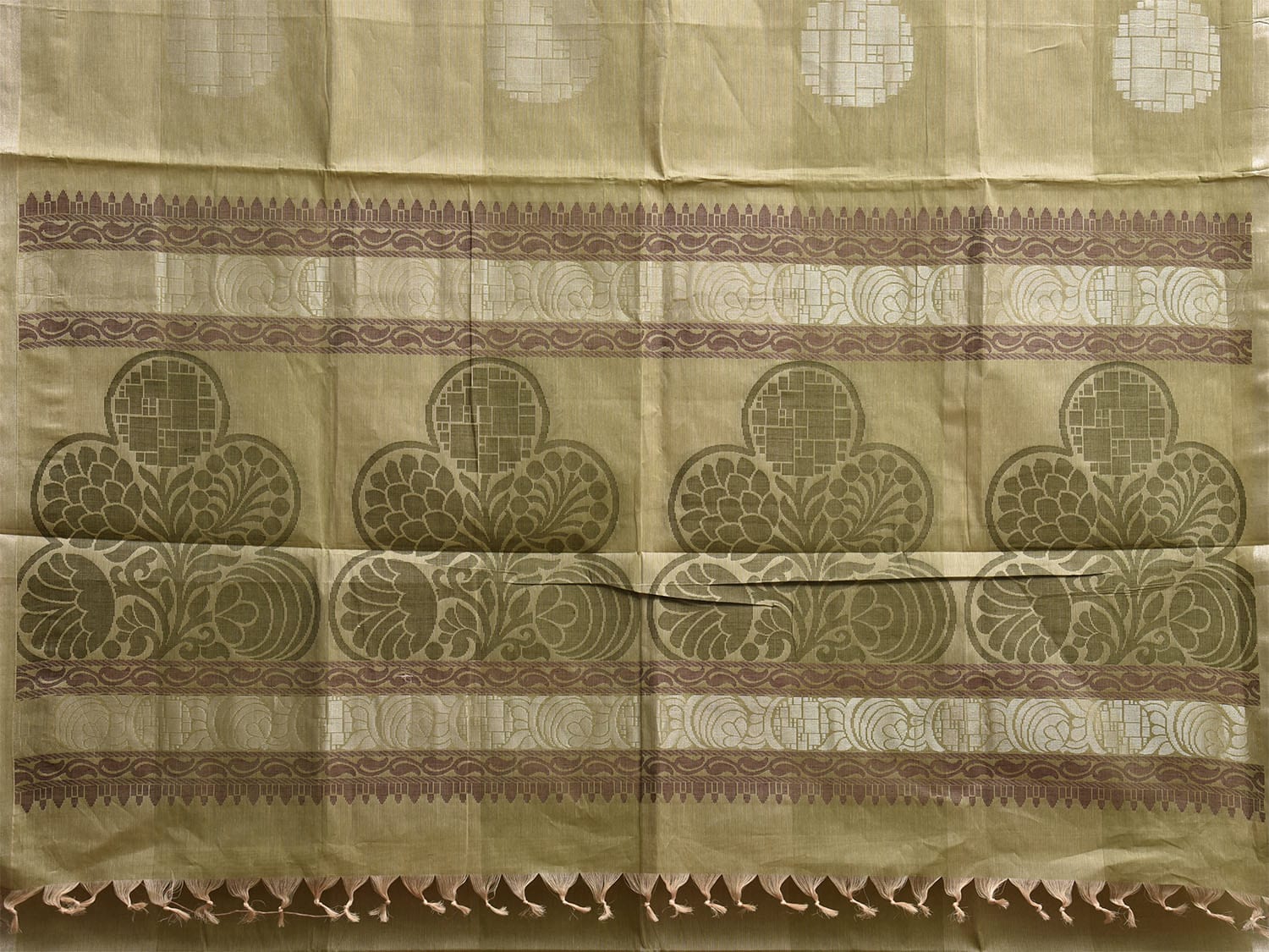 Olive Venkatagiri Cotton Saree with Body Buta and Pallu Design v0137