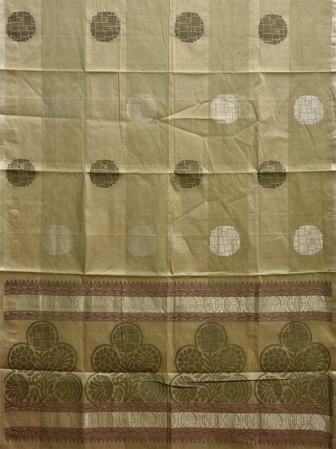 Olive Venkatagiri Cotton Saree with Body Buta and Pallu Design v0137
