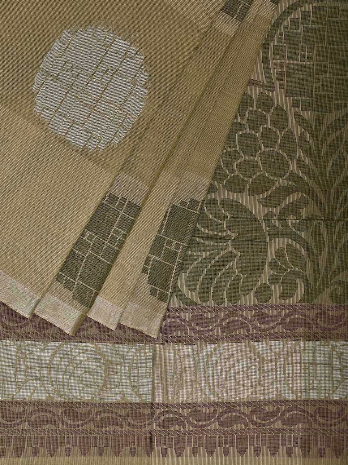 Olive Venkatagiri Cotton Saree with Body Buta and Pallu Design v0137