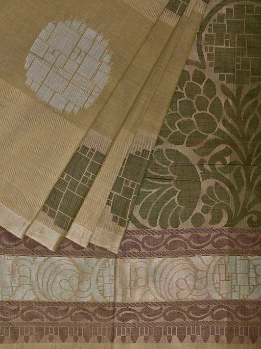 Olive Venkatagiri Cotton Saree with Body Buta and Pallu Design v0137