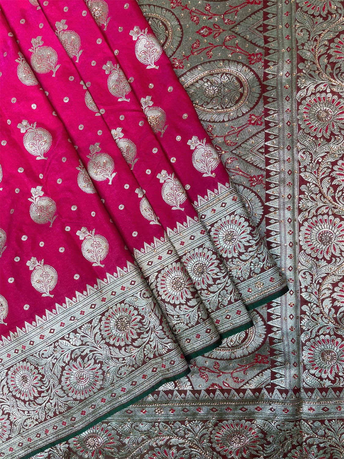 Onion Pink Banaras Katan Silk Saree with Body Butti and Border Design b0363s