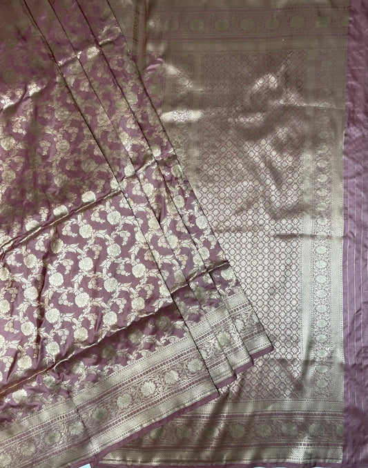 Onion Pink Banaras Munga Silk Saree with Rich Zari Border and Floral Design b0071ds