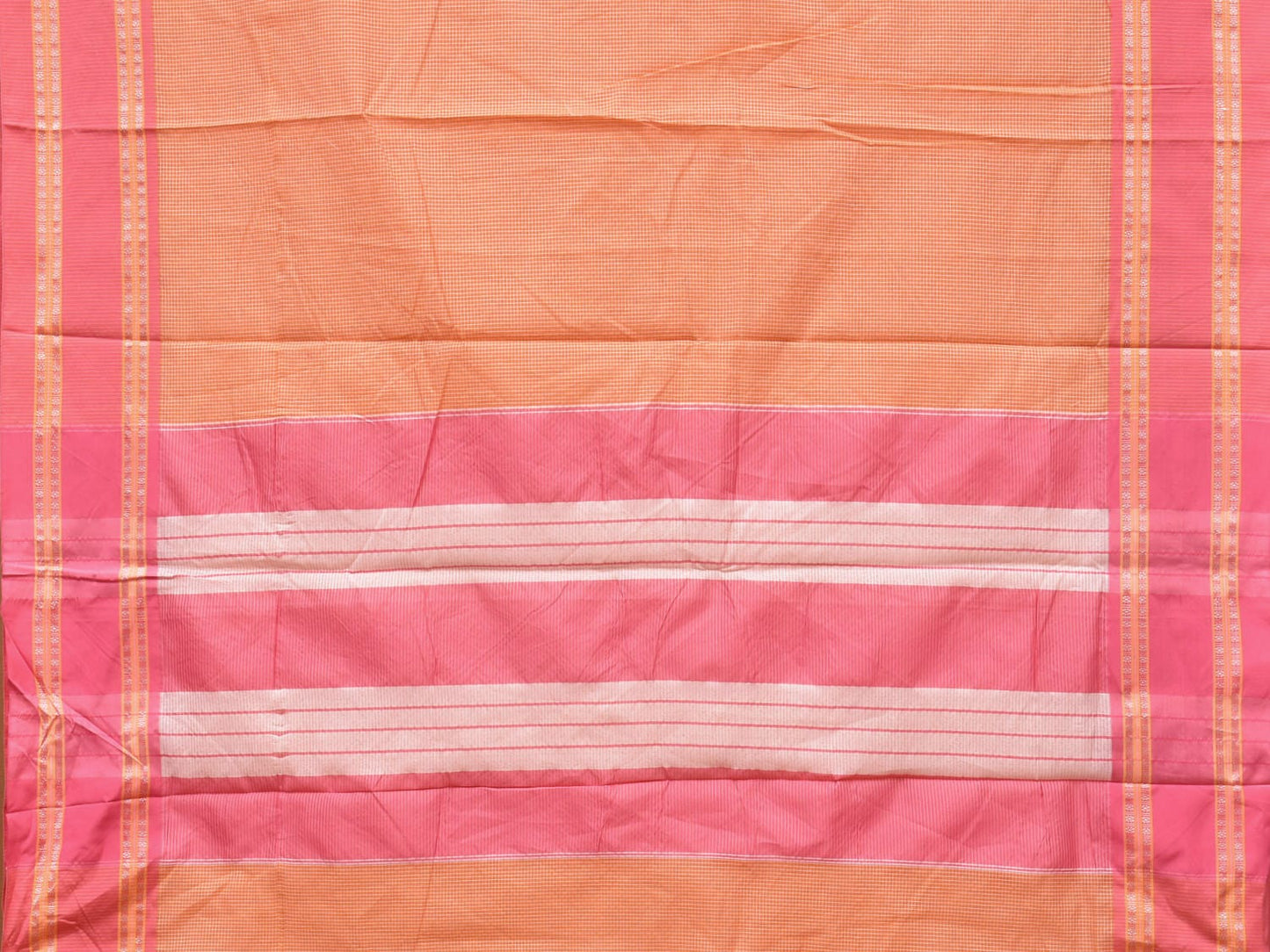 Orange and Baby Pink Bamboo Cotton Saree with Small Checks Design No Blouse bc0178