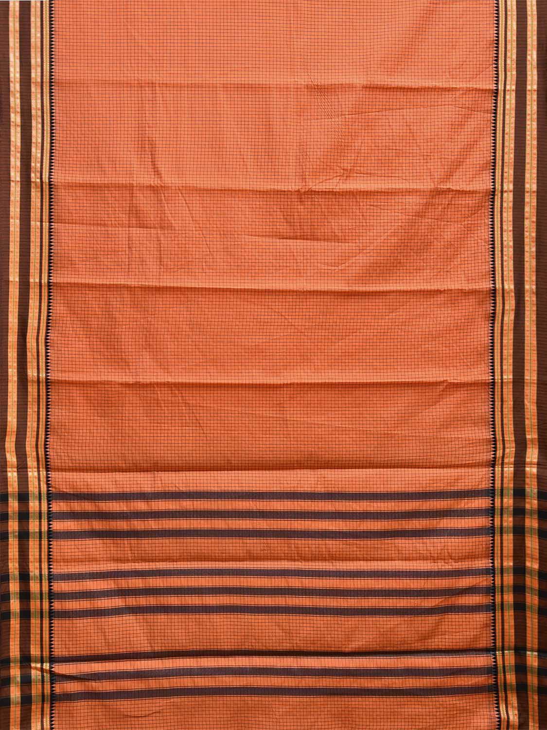 Orange and Black Bamboo Cotton Saree with Checks Design No Blouse bc0776