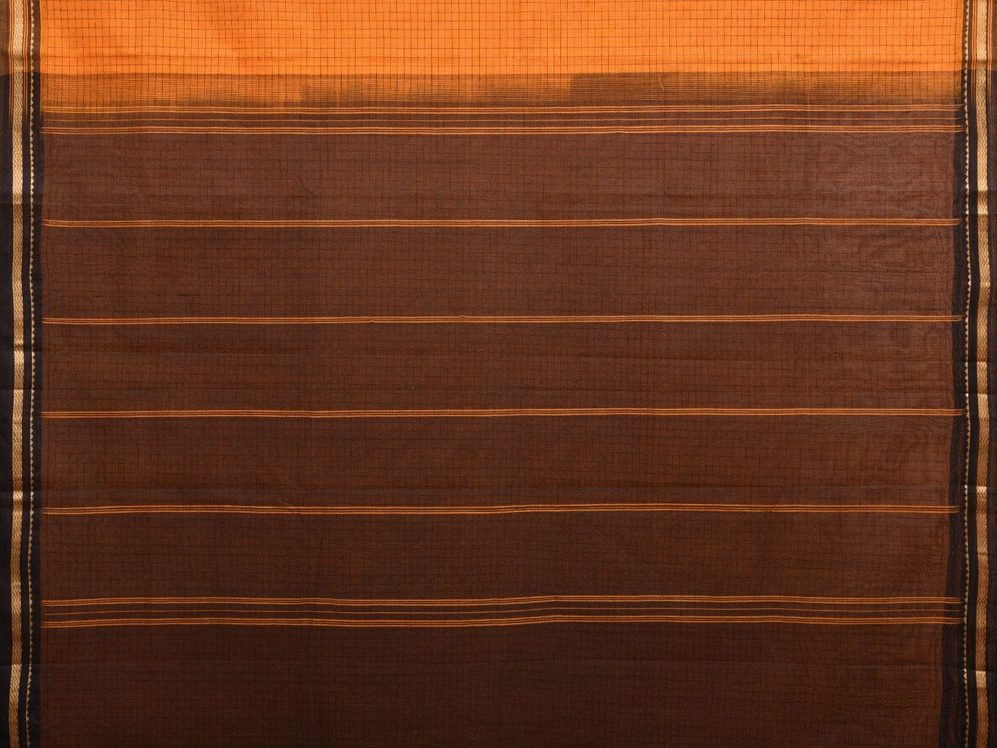 Orange and Black Kanchipuram Cotton Handloom Saree with Checks Design k0562