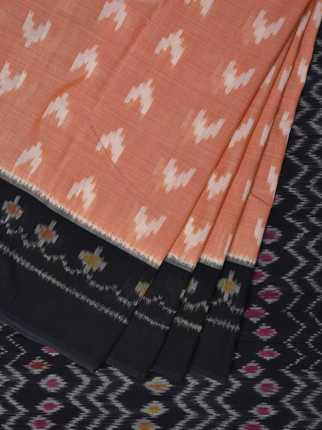 Orange and Black Pochampally Ikat Cotton Handloom Saree with Half-Half Design i0602