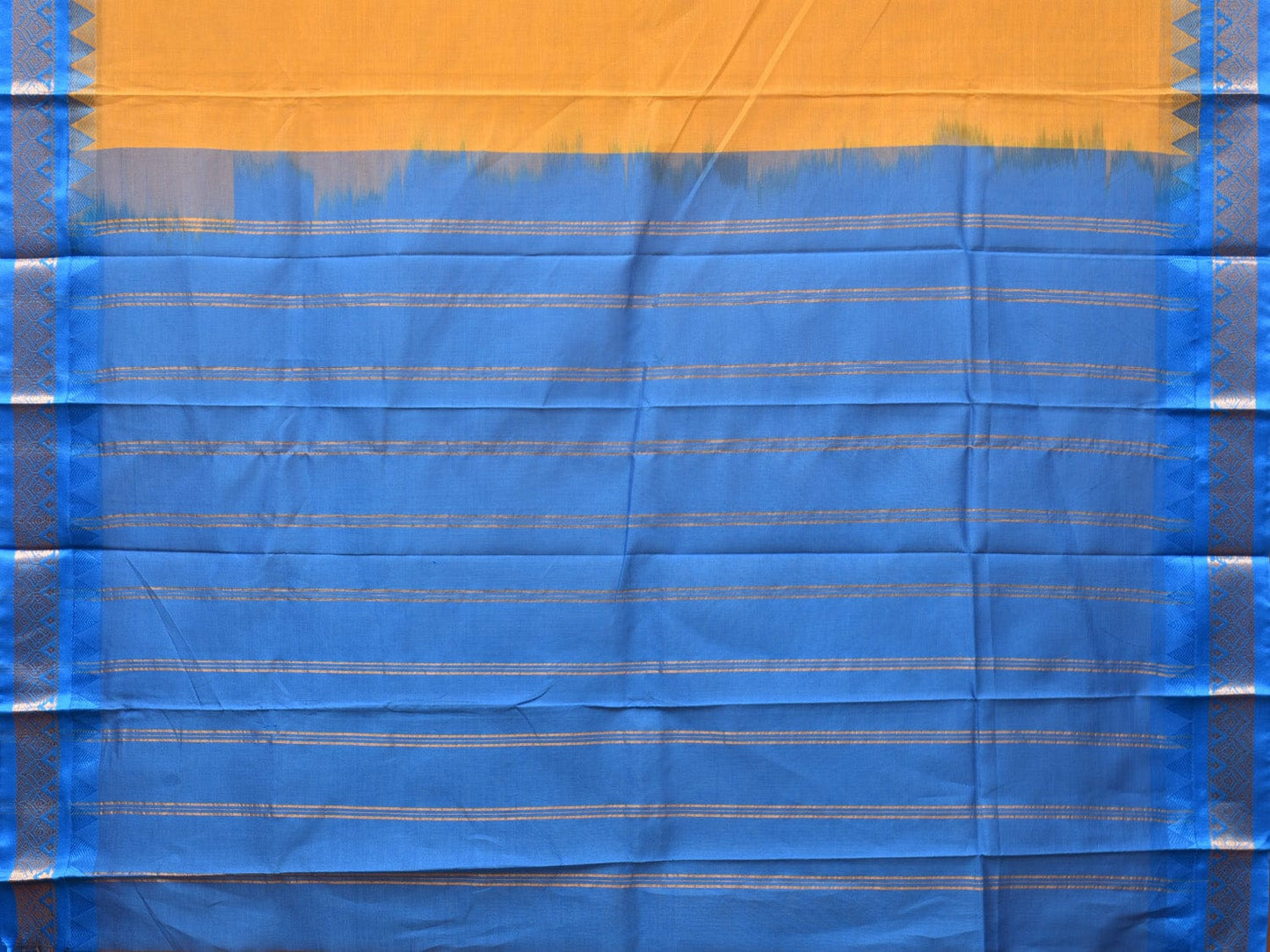 Orange and Blue Gadwal Cotton Handloom Saree with Strips Pallu Design No Blouse g0363