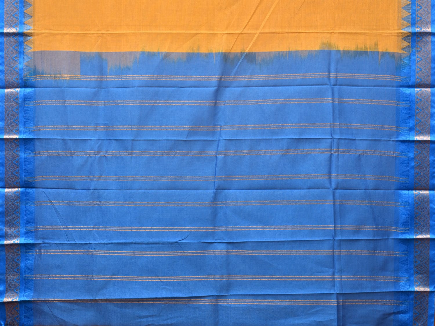 Orange and Blue Gadwal Cotton Handloom Saree with Strips Pallu Design No Blouse g0363