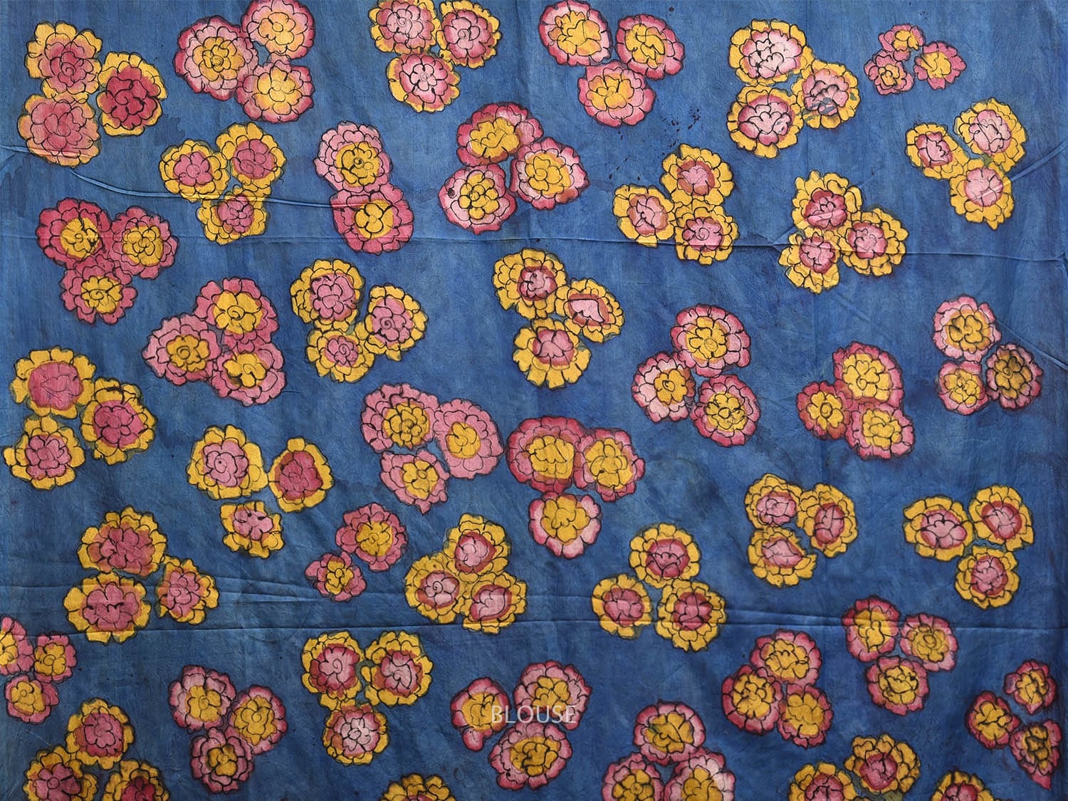 Orange and Blue Kalamkari Hand Painted Silk Handloom Saree with Floral Design kl0791