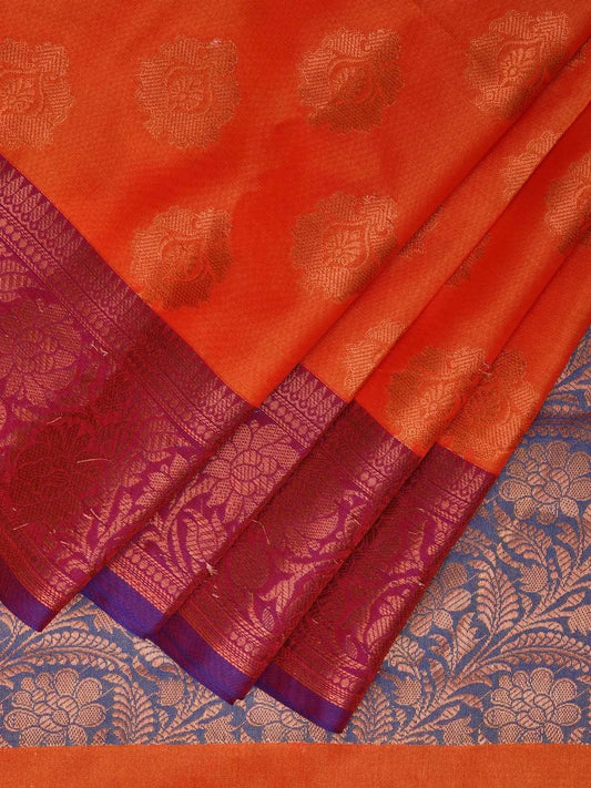 Orange and Blue Katan Silk Saree with Border and Body Butta Design b0148ds