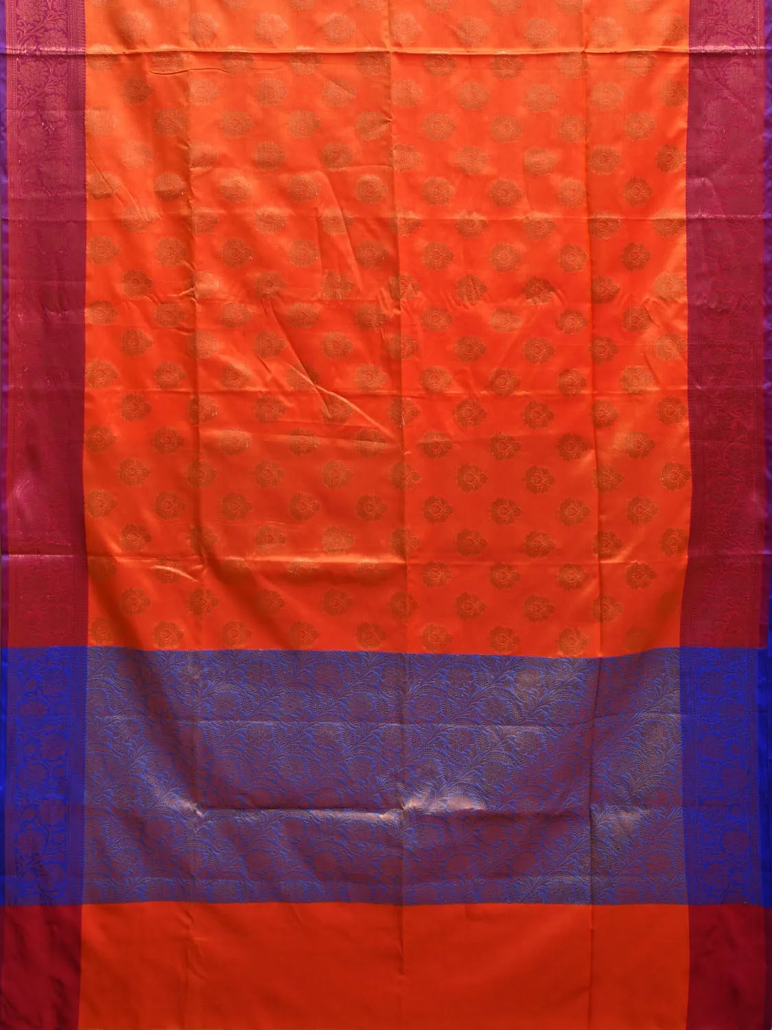 Orange and Blue Katan Silk Saree with Border and Body Butta Design b0148ds