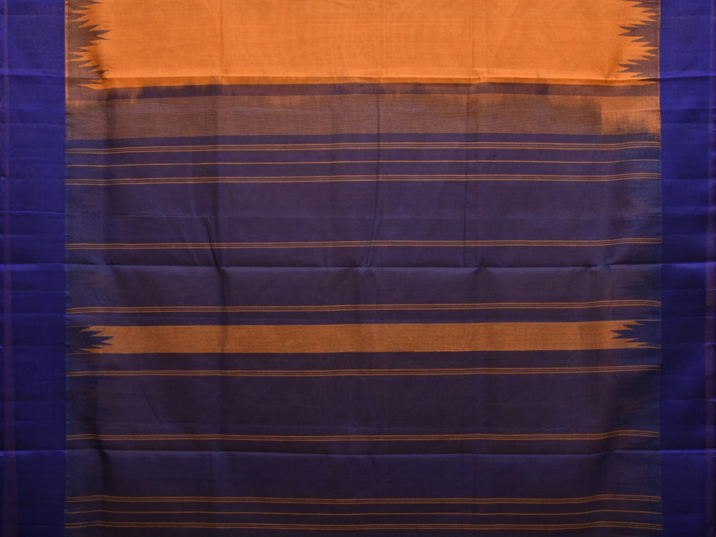 Orange and Blue Khadi Cotton Handloom Saree with Big Temple Border Design kh0675