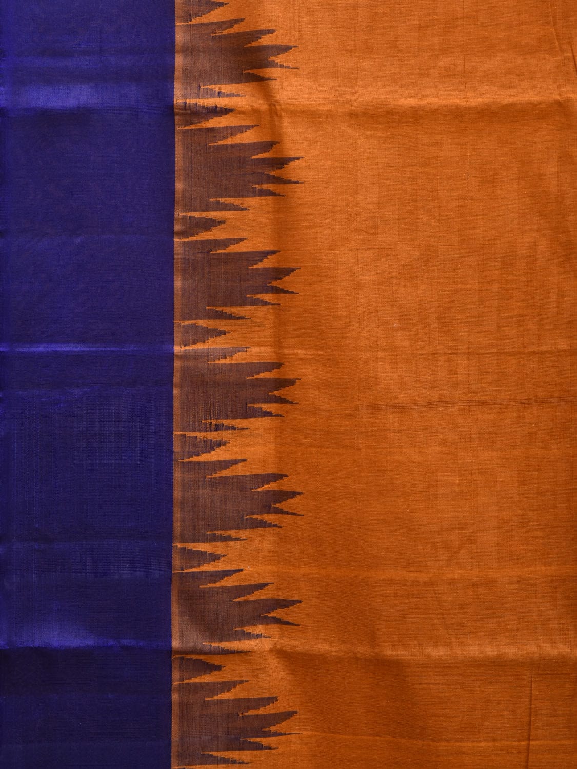 Orange and Blue Khadi Cotton Handloom Saree with Big Temple Border Design kh0675