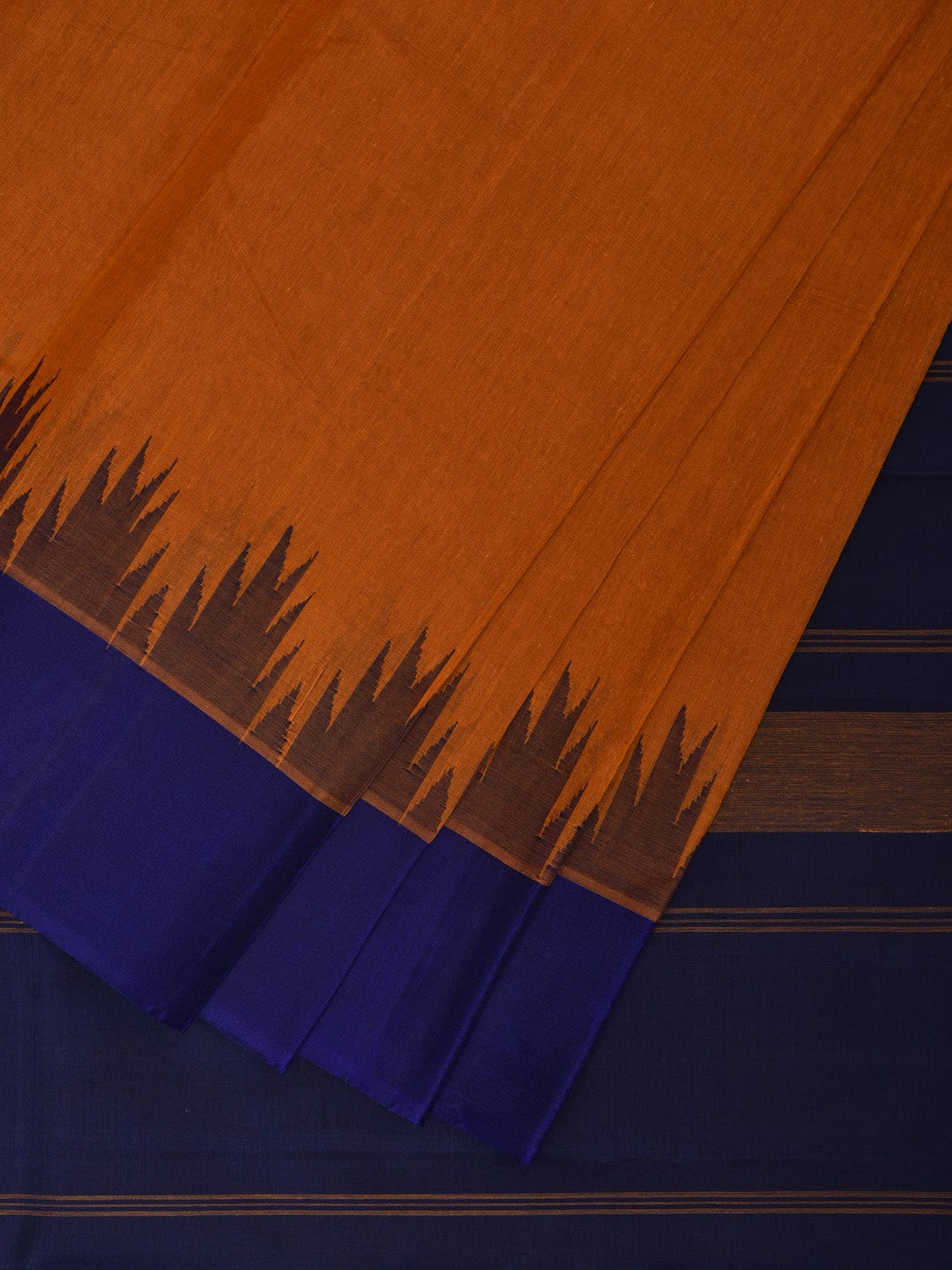 Orange and Blue Khadi Cotton Handloom Saree with Big Temple Border Design kh0675
