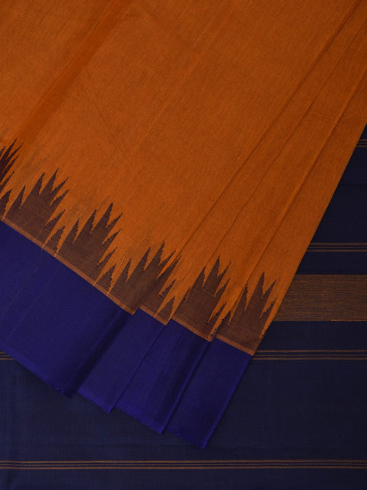 Orange and Blue Khadi Cotton Handloom Saree with Big Temple Border Design kh0675