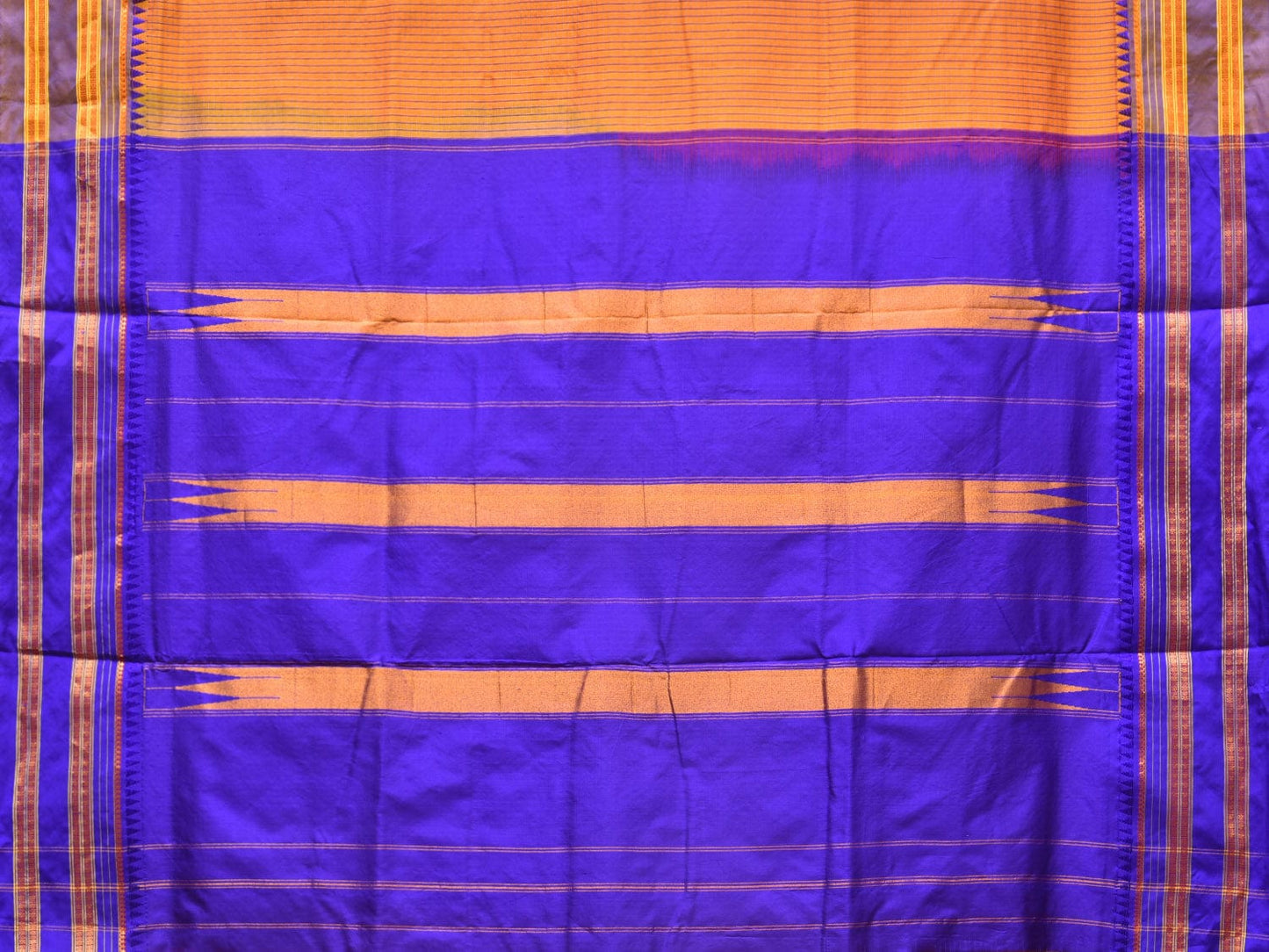 Orange and Blue Narayanpet Silk Handloom Saree with Checks Design No Blouse np0766