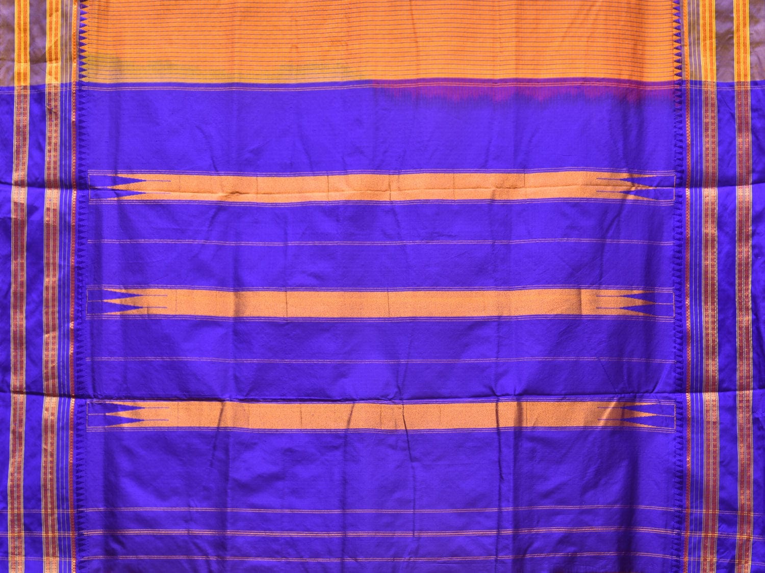 Orange and Blue Narayanpet Silk Handloom Saree with Checks Design No Blouse np0766