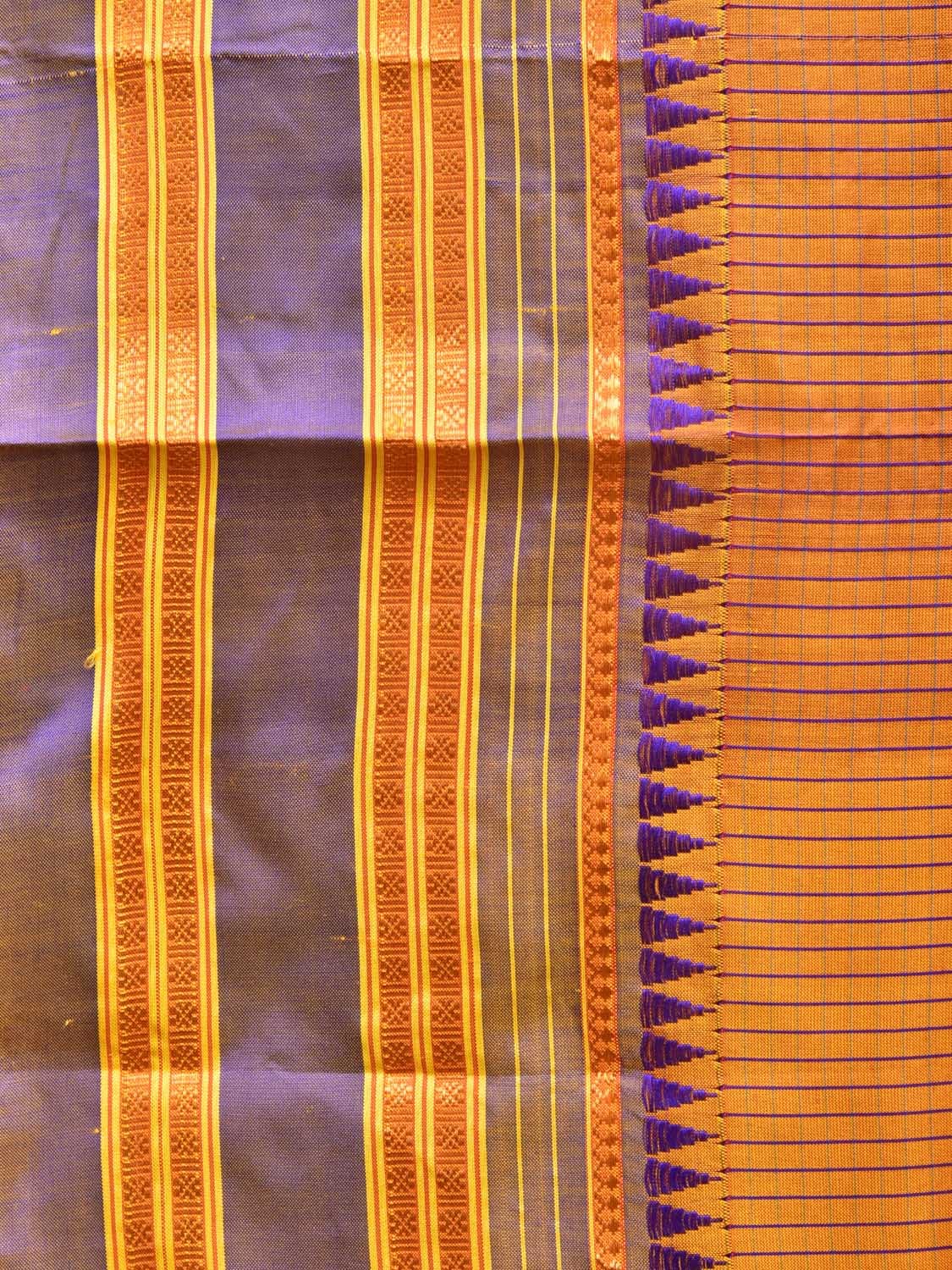 Orange and Blue Narayanpet Silk Handloom Saree with Checks Design No Blouse np0766