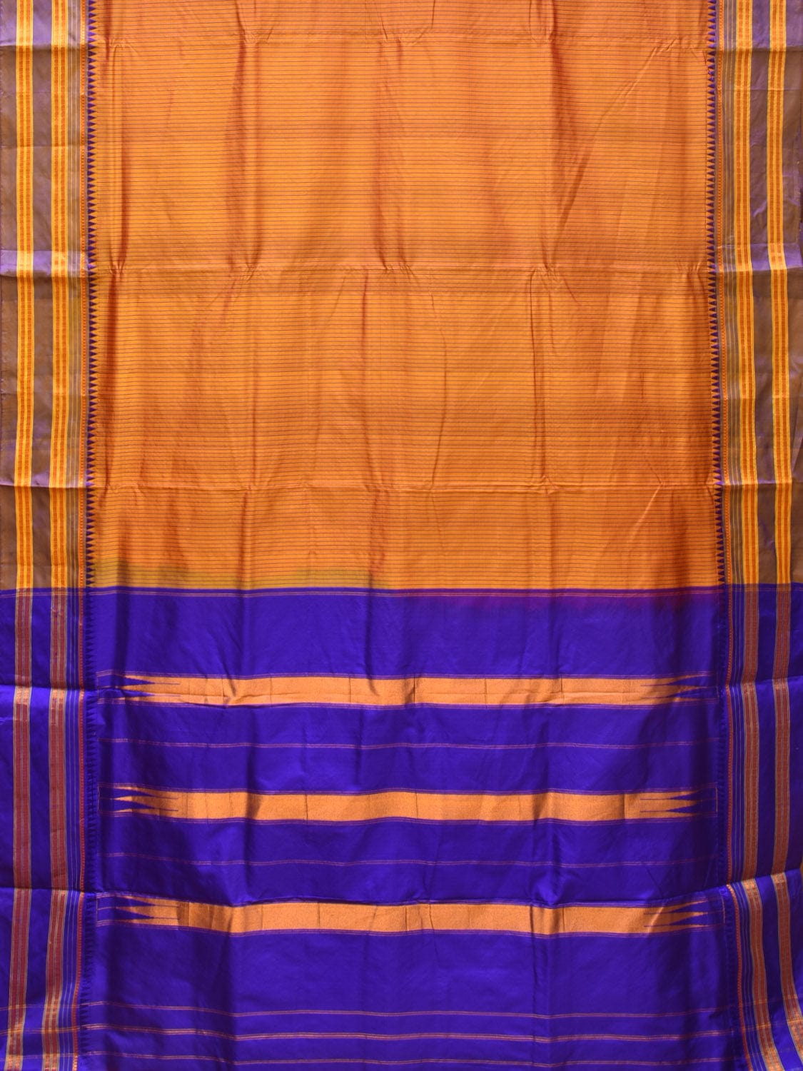 Orange and Blue Narayanpet Silk Handloom Saree with Checks Design No Blouse np0766